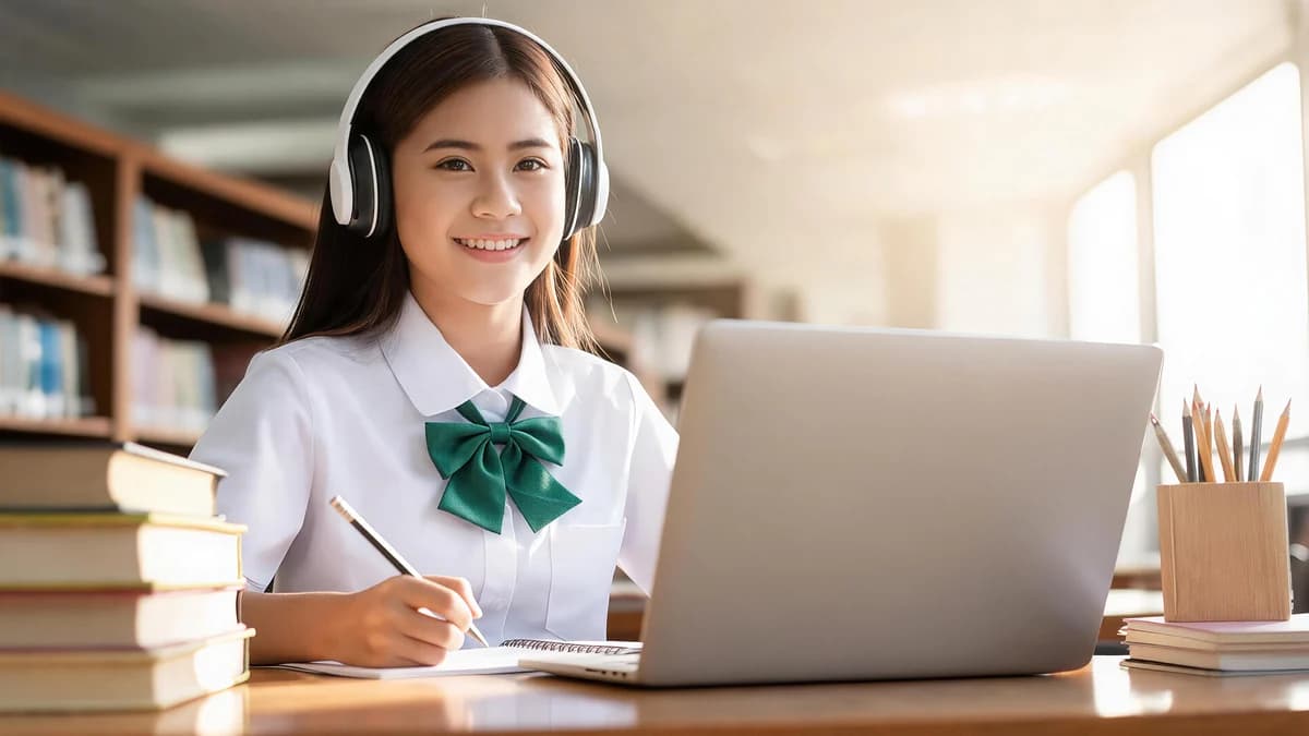 学生使用电脑参加线上拓展课程